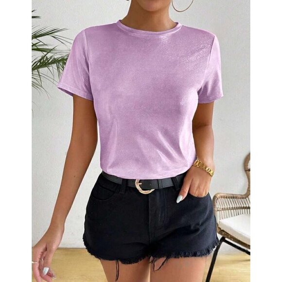 Purple French Inspired Sparkle Princess T-Shirt f Round Neck - Picture 2 of 5